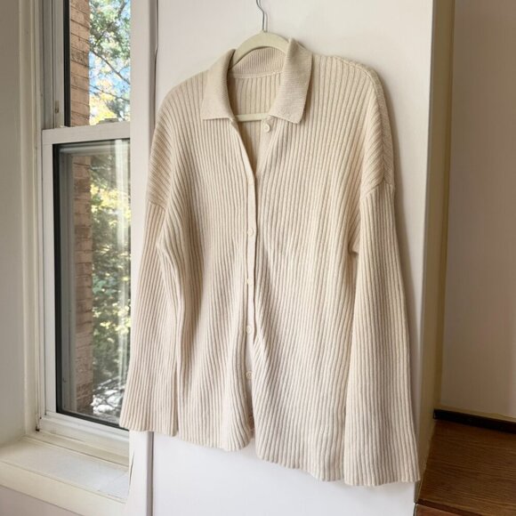 Reformation Fantino Cashmere Collared Cardigan Button Down Gossamer Cream Small - Picture 4 of 17